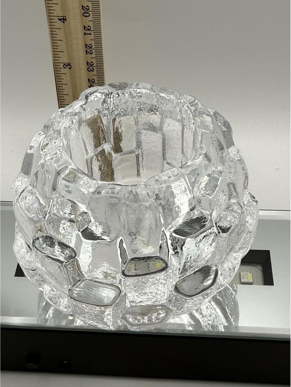 Kosta Boda Art Glass Votive Candle Holder Ice Block Crystal Sweden Signed
